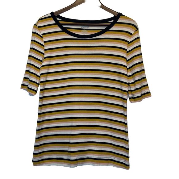 Women's Duluth Top Small Elbow Length Sleeve Tee 100% Cotton Stripe Pink Yellow - Picture 1 of 5